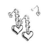 Pair of 316L Surgical Steel Dangle Heart Earrings
